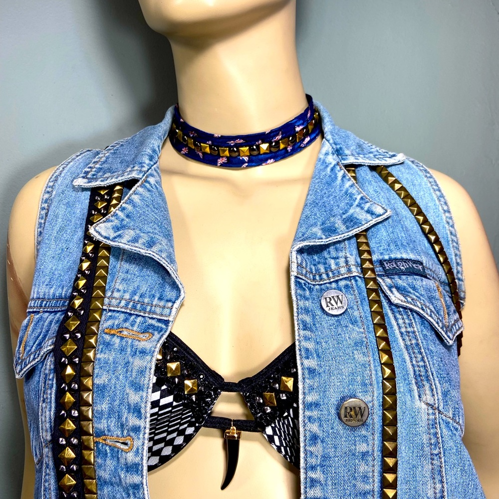 One of a kind,Handmade, Upcycled silk Mens tie sexy choker, with stud trim